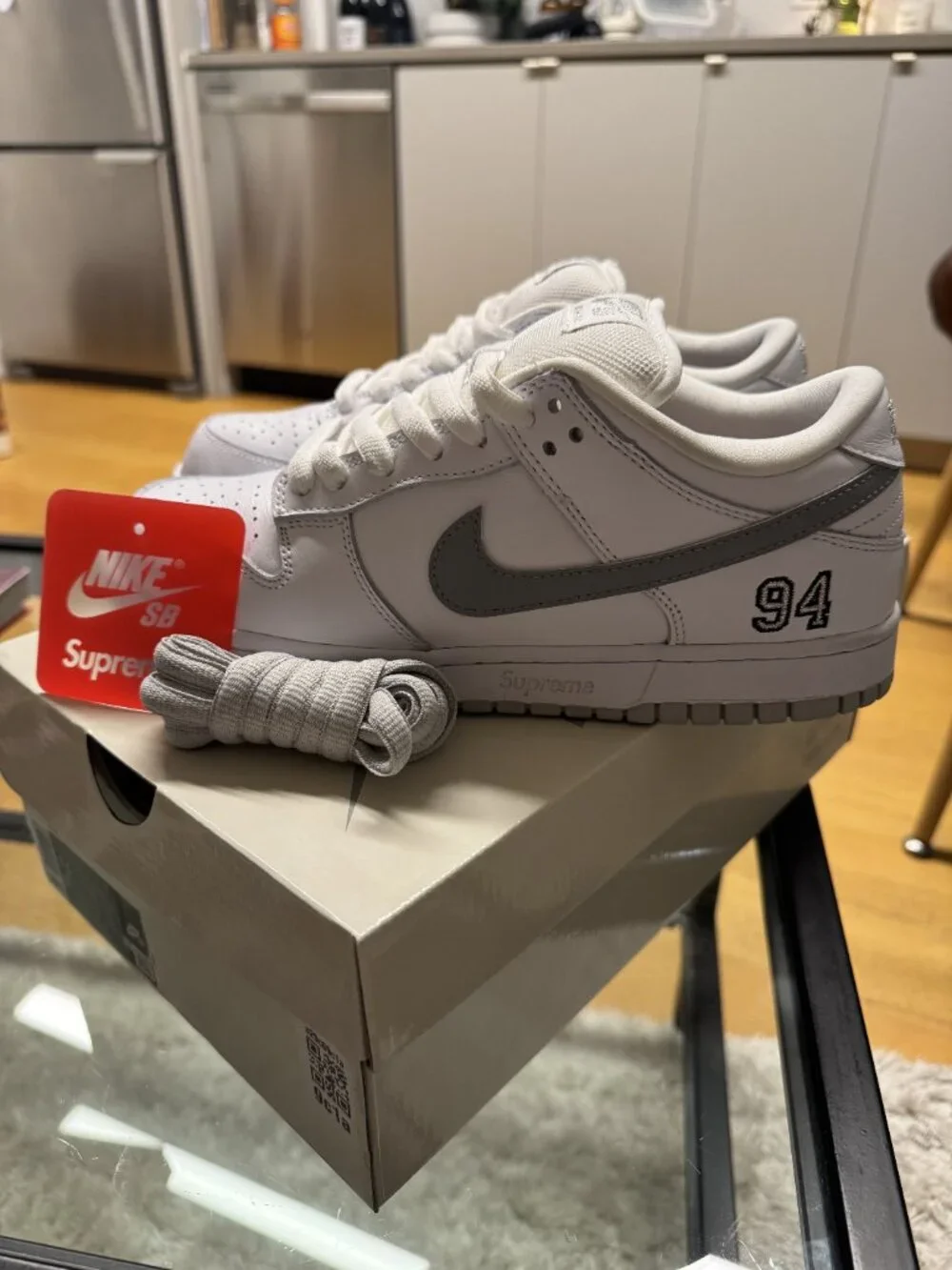 Nike x Supreme SB Dunk Low | White/Metallic/Silver | BRAND NEW